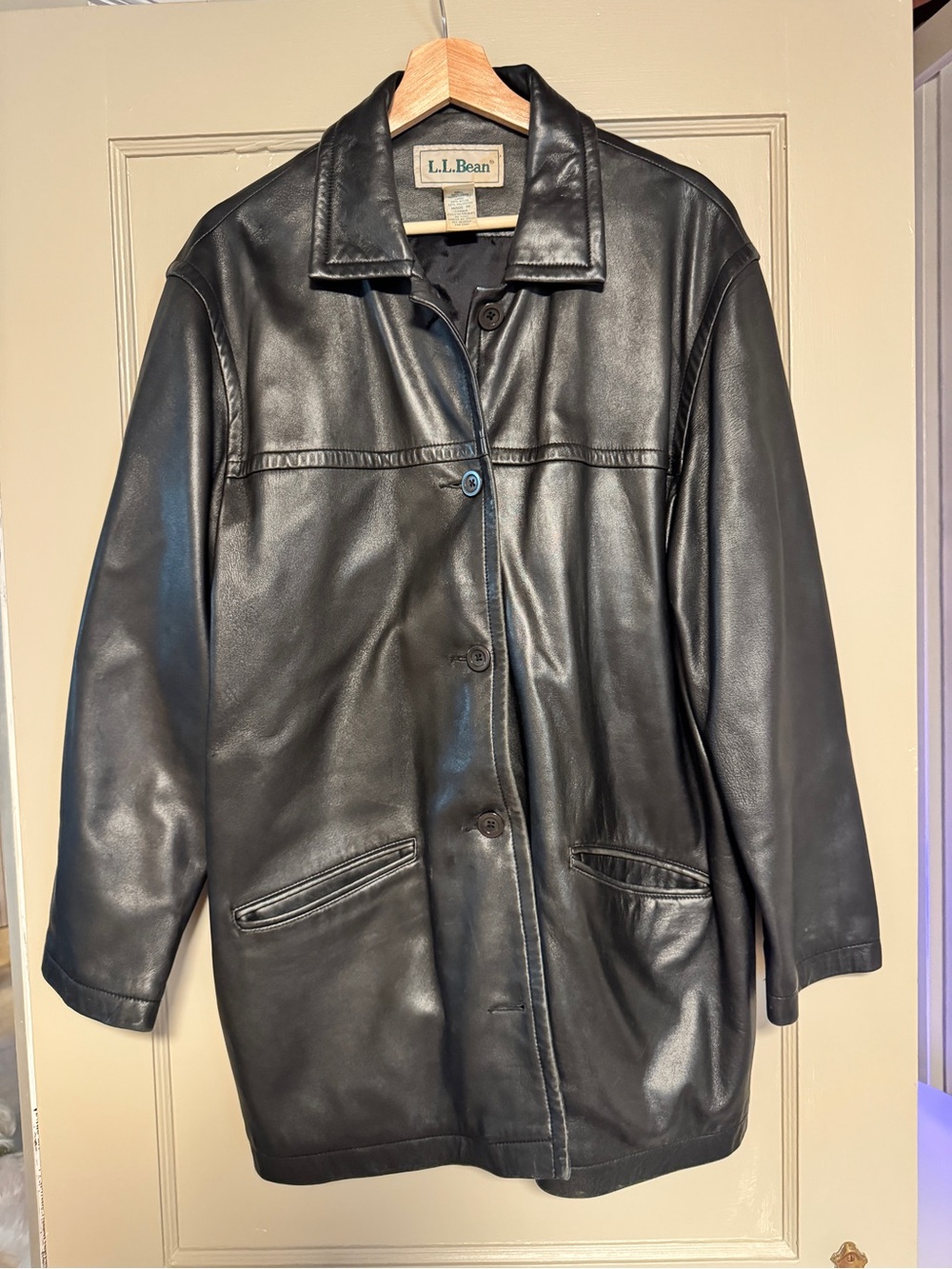 L.L. Bean Black Leather Button-Front Jacket